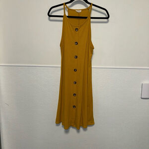 Women's Pinc Dress Size XL Extra Large Mustard Yellow Brown buttons sleeveless